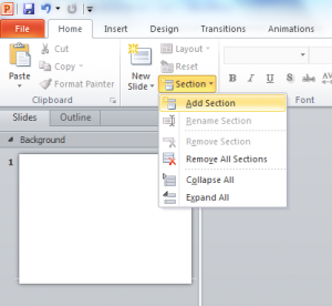 PowerPoint 2010 sections