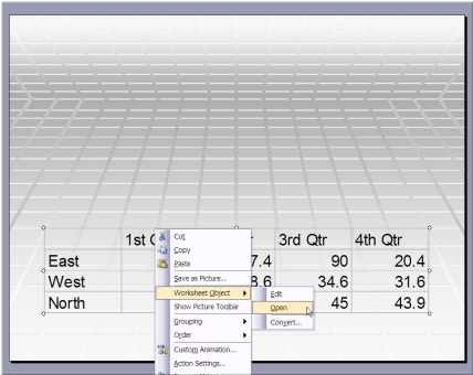 open work sheet menu