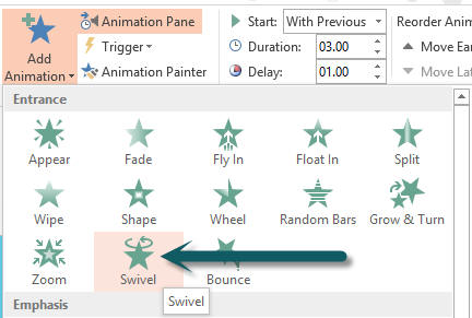 add swivel animation powerpoint 2013