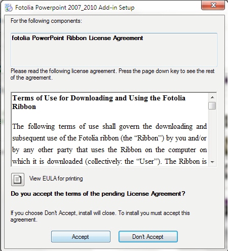 install the fotolia addin for PowerPoint 2007 and 2010