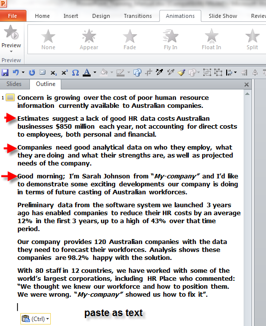 paste text into powerpoint