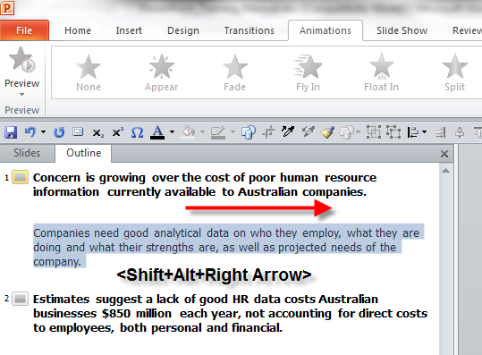 powerpoint text keyboard shortcuts