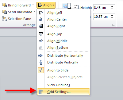 powerpoint 2010 grid setting