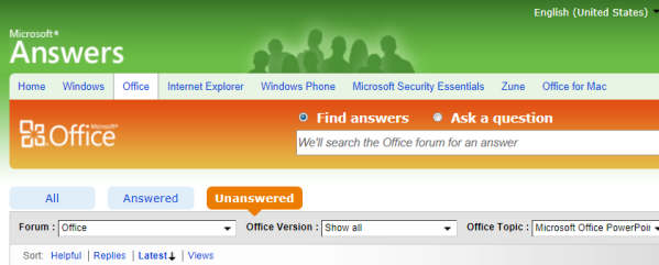 microsoft asnwers for PowerPoint webpage