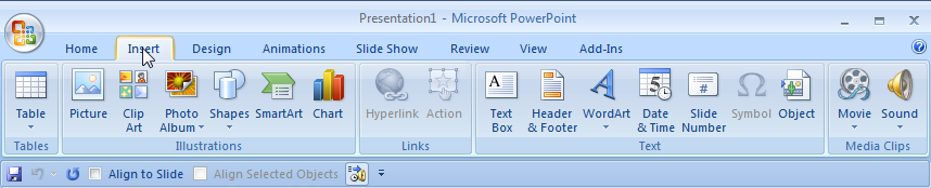 PowerPoint 2007 insert tab