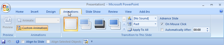 PowerPoint 2007 animations tab