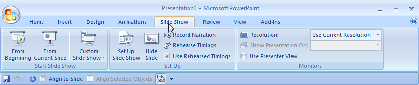 PowerPoint 2007 slide show tab