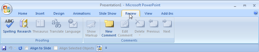 PowerPoint 2007 review tab