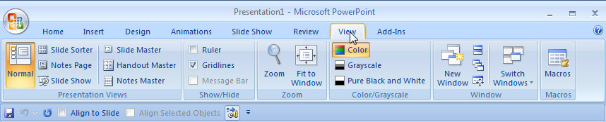 PowerPoint 2007 view tab
