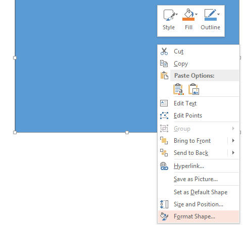 format shape menu item