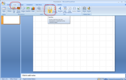 insert text PowerPoint 2007