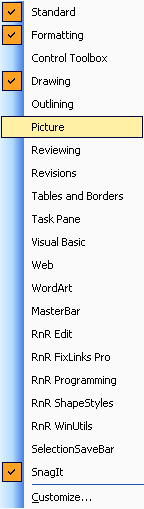 picture toolbar menu