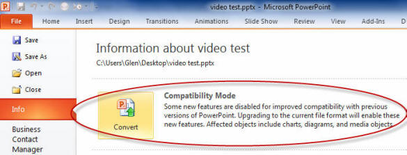 Use PowerPoint 2010 Backstage to upgrade a video
