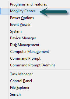 Windows options shortcut menu