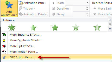 Add an animation to an object in PowerPoint 2010 through OLE action verbs