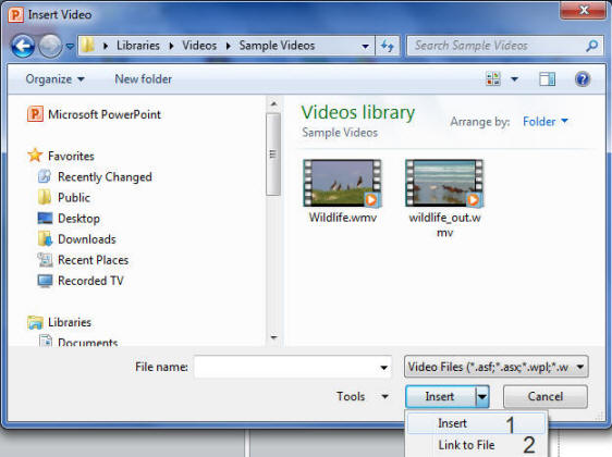 How to insert video into PowerPoint 2010- from file- embedded or linked